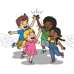Cartoon Happy Children Giving High Five Together in Friendship Illustration