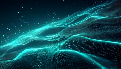 abstract digital sea glowing teal particles