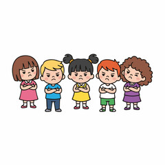 Cute Flat Cartoon Group of Angry Children Characters Illustration