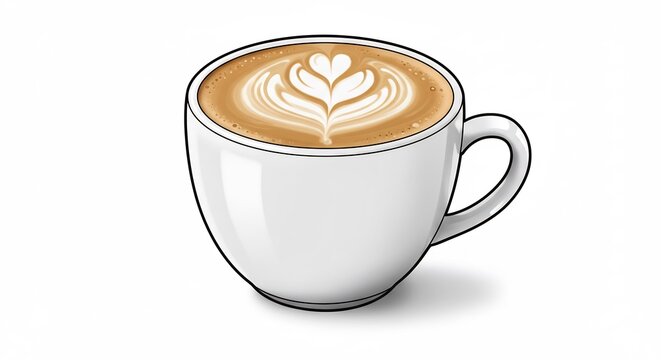 温かいカフェラテ 美しいラテアート 滑らかな質感 朝の光 (Atatakai Cafe Latte Utsukushii Latte Art Nagara kana Shitsukan Asa no Hikari) Translation: Warm Latte, Beautiful Latte Art, Smooth Texture, Morning Light. AI Generated
