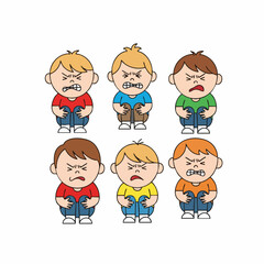 Colorful Cartoon Angry Kid Group Character Emotions Illustration