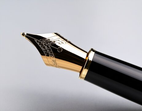 close up of a black fountain pen with gold accents