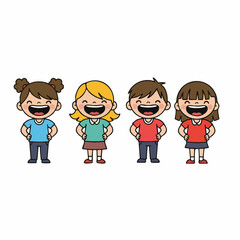 Cartoon Flat Design Group of Cheerful Children Characters Illustration