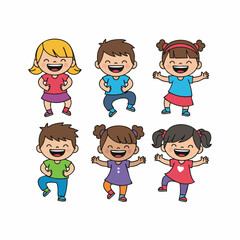 Flat Style Playful Children Illustration Happy Smiling and Dancing Together