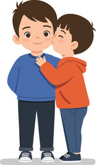 Obraz premium Two boys showing affection with one kissing the other on cheek in casual clothing vector illustration