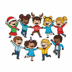 Cheerful Handdrawn Diverse Children Circle Holding Hands Group Illustration