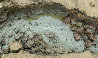 Soil erosion of the lake bottom with water shortage