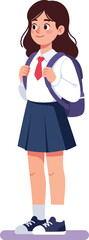 Schoolgirl student carrying backpack in uniform with skirt and red tie smiling vector illustration