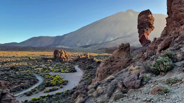 The breathtaking view of Teide National Park beautifully showcases its unique rock formations and vibrant flora