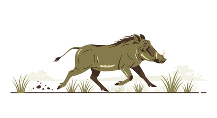 Fototapeta premium Running Wild: A Warthog's Sprint Across the African Savannah in a Stylish Vector Art