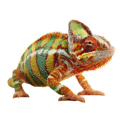 Obraz premium Colorful chameleon portrait, studio shot, black background, reptile display, zoology