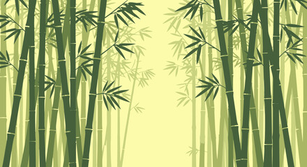Serene Bamboo Grove Illustration with Sunlight Filtering Through the Trees