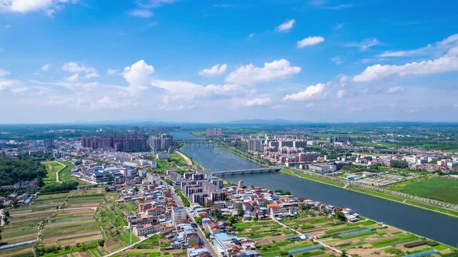 Timelapse of Aerial view of Suizhou's urban scenery, Hubei Province.the birthplace of Yan Emperor Shennong, the ancestor of humanities