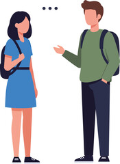 Obraz premium Young man and woman having casual conversation with backpacks standing vector illustration