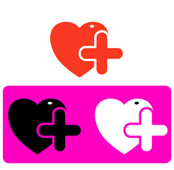 Obraz premium Modern and vibrant Logo showcasing a heart and plus sign in contrasting, bold colors. Represents love, care, and positivity with a graphic, minimalistic approach, suitable for health or social concept