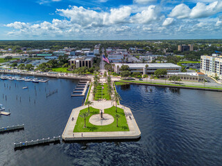 Sanford Riverwalk and Marina from Above, Sanford, Florida, USA