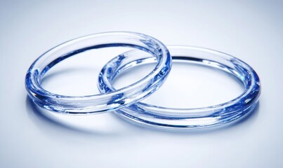 Fototapeta premium Two translucent blue rings, slightly overlapping, on a light blue background
