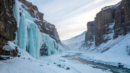 Frozen waterfall canyon river winter