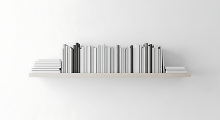 Row of white and grey books neatly arranged on a light wooden shelf books on shelf library