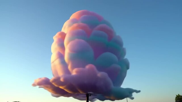 Colorful cotton candy cloud against a clear sky