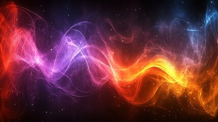 Obraz premium Abstract colorful smoke or light waves against a dark background.