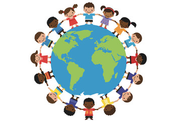 Diverse Children Holding Hands Around the World.