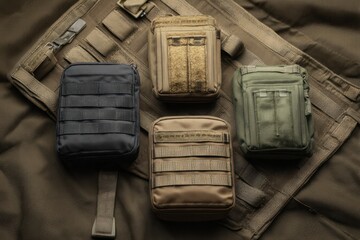 Tactical Gear Organizers in Various Colors on Military Fabric Background