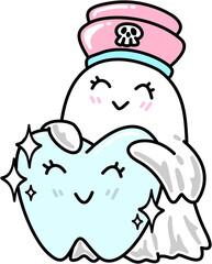 Hand drawn Kawaii Ghost Nurse with Tooth