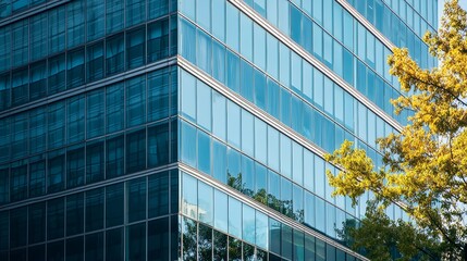 Angle view of office building windows front facade