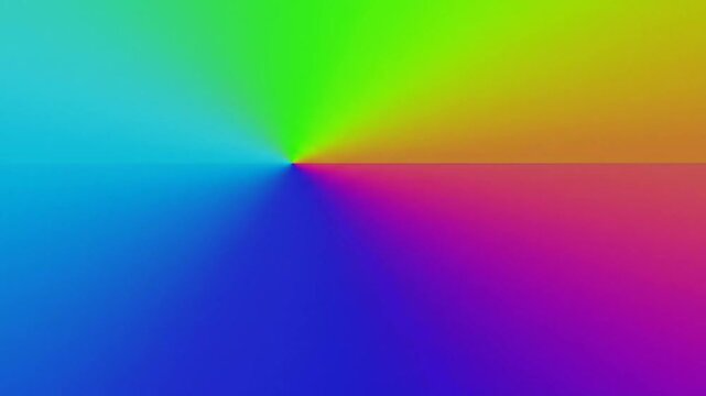 A vibrant, conical gradient blends from green and yellow to blue and purple.