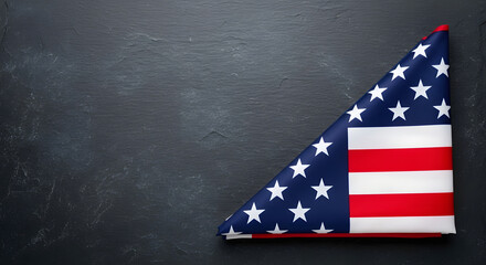 American Flag Folded with Honor: The American flag, meticulously folded, symbolizing respect, patriotism, and remembrance, rests against a textured, dark backdrop, creating a poignant.