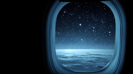 Naklejka premium Night sky viewed from an airplane window.