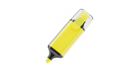 A bright yellow highlighter, angled, isolated on a PNG background