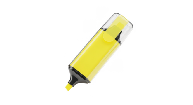 A bright yellow highlighter, angled, isolated on a PNG background