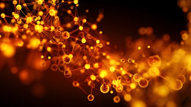 Abstract illustration of glowing molecules in motion.