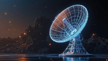 Futuristic Radio Telescope at Night