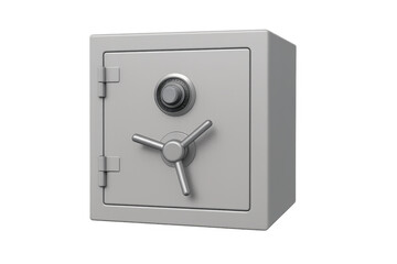 Closed metal safe with combination lock on transparent background