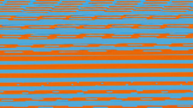 Horizontal orange and light blue stripes create a vibrant, textured pattern.