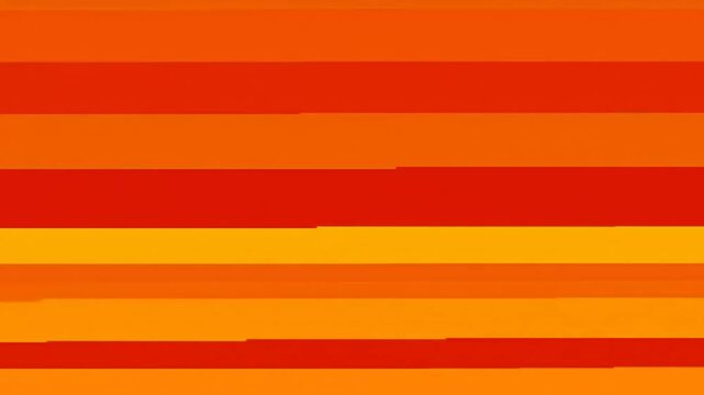 Horizontal stripes of varying widths in shades of orange, red, and yellow create a vibrant pattern.
