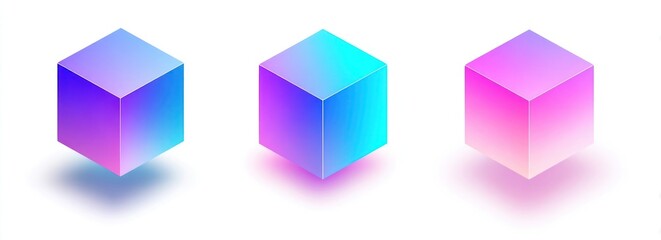 Three floating vibrant gradient cubes
