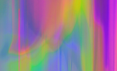 Abstract digital illustration in a dreamy, iridescent style features blended vertical shapes and soft lines. Colors include pink, purple, yellow, blue, orange, and green merging together fluidly.