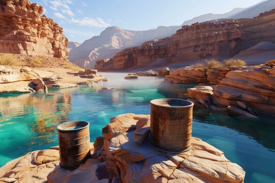 A forest floor covered in colorful fallen leaves with mossy rocks and sunlight through the trees
