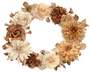 Beige And Brown Floral Wreath On Transparent Background, PNG