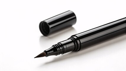Precise black liquid eyeliner pen with cap off, ready for flawless makeup application