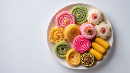 Round Plate with Colorful Traditional Indian Sweets on Transparent Background

