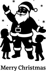 Santa Claus with Children, Festive Christmas Silhouette