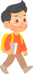 School boy with backpack and book