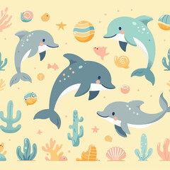 Fototapeta premium flat illustration of cute dolphins