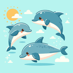 Fototapeta premium flat illustration of cute dolphins