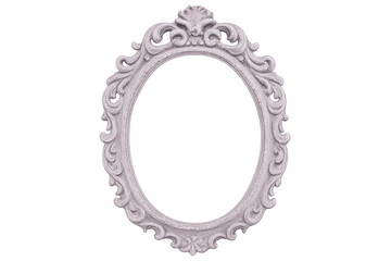 Ornate baroque oval frame displaying intricate carved details, resting on transparent background with vintage decorative elegance